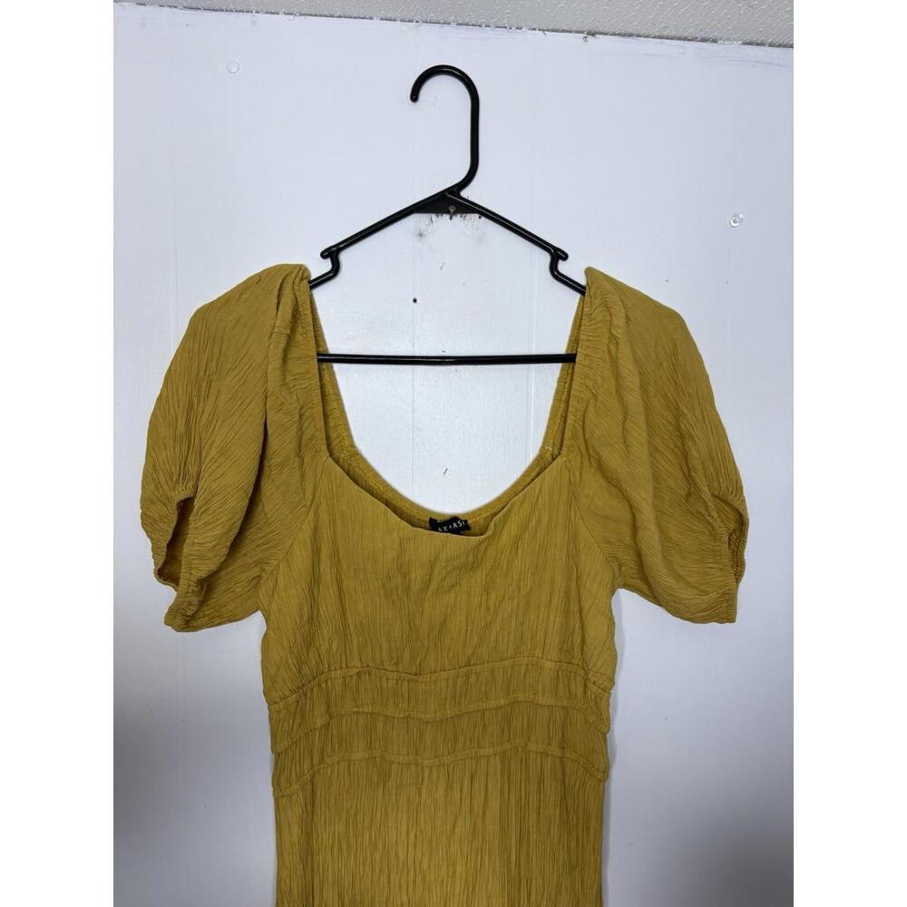 Womens Dress XL Honey Mustard Tiered Puff Sleeve Cottagecore Church Modest - Picture 3 of 10
